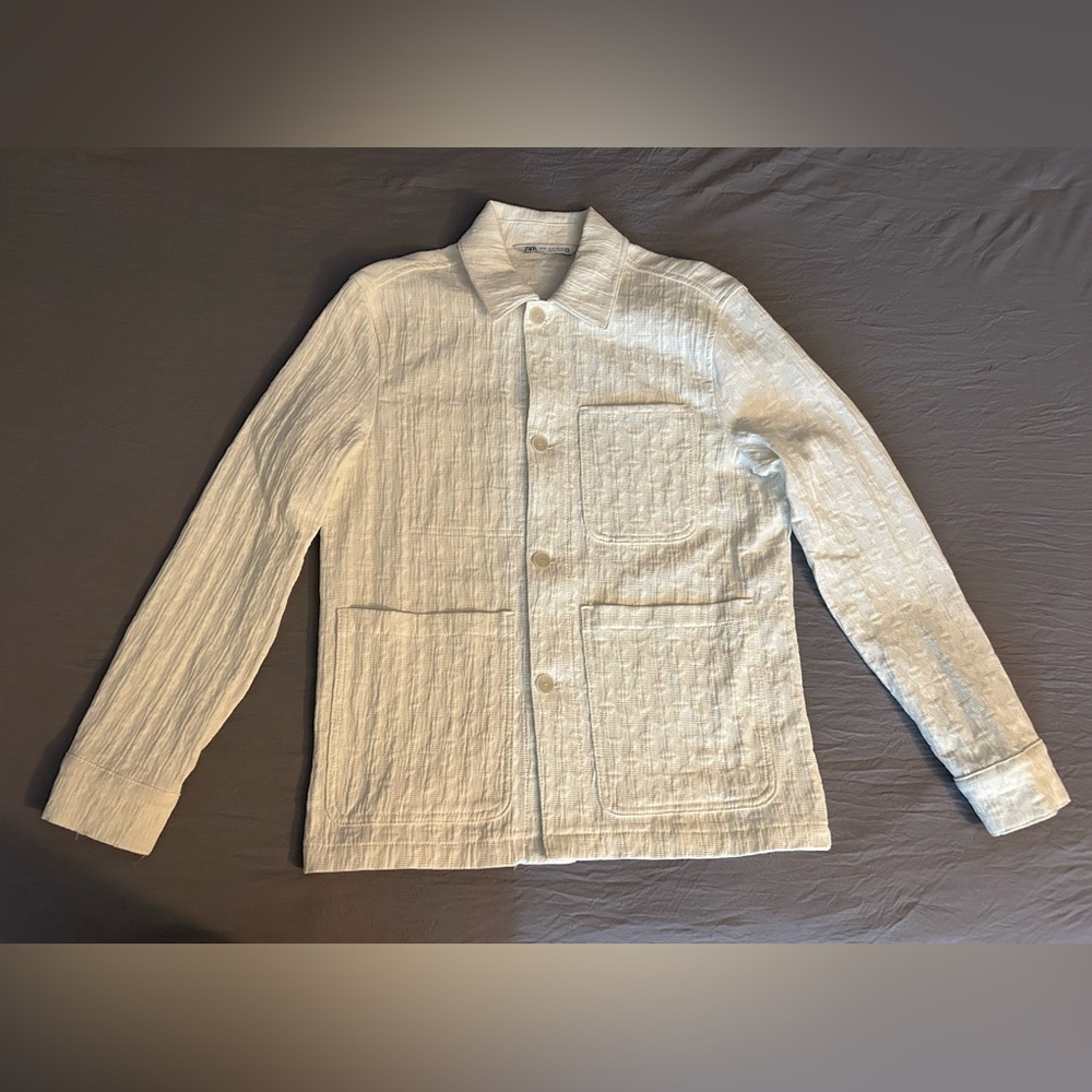 Zara Men's White Textured Shirt Jacket